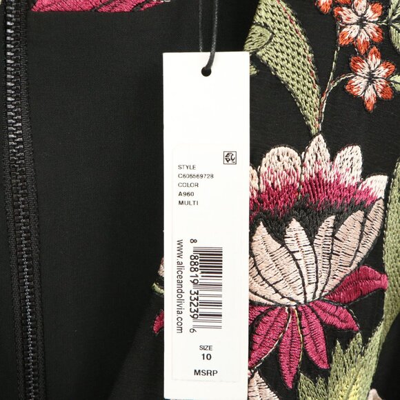 NWT Alice + Olivia Sheena Black Floral Embroidered Midi Maxi Dress 10 - Picture 7 of 10
